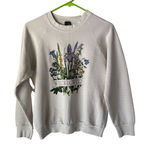 Vintage 90s Sweatshirt Womens‎ Medium Wildflower Floral Cottage Pullover USA White Photo 0