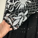 Vtg Lawrence Kazar Silk Beaded Formal Dress Sz XL Black White Sequin Long Sleeve Photo 5