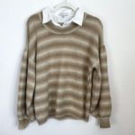 Something Navy Neutral Tan Striped Layered Collar Sweater Photo 7
