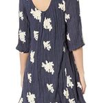 ECI NEW New York Boho Shift Dress 3/4 Sleeve Floral Embroidered Blue Large Photo 1