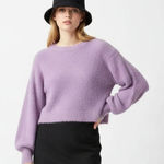 Wego Lavender Purple Soft Cozy Cropped Long Sleeve Crewneck Sweater S Photo 0