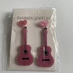 Sparkle with style: Pink guitar glitter‎ acrylic earrings Photo 11