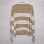 Pink Lily Women's Tan White Colorblock Stripe Chenille Sweater size medium Photo 6