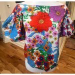 H&M Multicolor Puffy Sleeve Wide Neck Top - Size 4 Photo 4