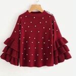 SheIn brick red faux pearls embellished sweater & tiered sleeves, plus size 3X Photo 2