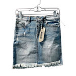 Miss Me NWT Med Wash Blue Denim Jean Skirt Size 26 Mini Button Fly Fray Hem Photo 0