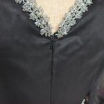 Vtg 1960s Black Layered Chiffon Silver Metallic Trim Empire Waist Maxi Dress 8 Photo 5