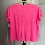 Pilcro NWT  Anthropologie Babydoll Henley Neon Pink Short Sleeve V Neck Top Photo 5