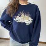 VINTAGE MORNING SUN Snowy Bunny Rabbits & Bird Sweatshirt Blue Size M Photo 6