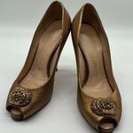 Giuseppe Zanotti  Bronze Gold Leather Crystal Embellished Pumps Heels Size 38 Photo 0