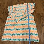 Paloma Blue Sophia Blouse Top Geometric Flutter Sleeve Tie V Neck Size Small Pink Photo 8