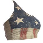 Wet Seal Womens Medium cropped & distressed American flag tank top red white & blue​ Photo 3