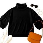 Nordstrom Funnel Neck Balloon Sleeve Sweatshirt | Black | XXL | Cozy Minimalist Photo 0