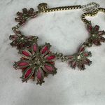 Chunky Gold Tone Flower Statement Necklace Fuchsia Rhinestone Gem Accents Pink Photo 3