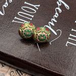 Vintage Cloisonné Style Floral Enamel Stud Earrings Gold Photo 6