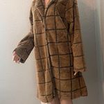 Fair Haven Plush Faux Fur Winter Sweater Coat Size Large Checkered plaid brown Tan Photo 3