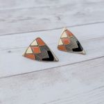 Vintage Stud Earrings Statement Burnt Orange, Cream, Black, Gold Tone Photo 1