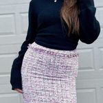 White House | Black Market Metallic Pink Brocade Tweed High Waisted Pencil Skirt Photo 2