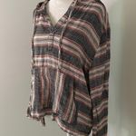 Roxy cream, black & red striped knit hooded pullover top size M Photo 2