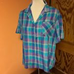 Vtg 70s Colorful Plaid Button Down Shirt Size L Photo 5