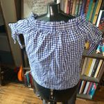 J Crew blue gingham off shoulder size 2 grandmacore blouse Photo 1