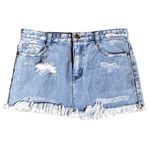 Free People Light Wash Denim Raw Hem Mini Skirt Photo 1