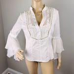 Bebe Women's Sz S Victorian Lace Side Zip Up Top Sz S Coquette Bell Sleeve Y2K Photo 2