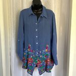 FIG & FLOWER EMBROIDERED BUTTON SHIRT Sz: L Blue Size L Photo 4