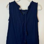 Tommy Bahama  Cotton Ruffle Shift Dress Size Small Petite Navy Blue Two Palms Photo 6