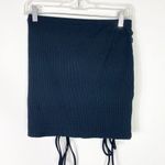 Forever 21  Black Ribbed Double Ruched Tied Bodycon Mini Tube Skirt Size L Photo 2