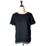 Sandro Black Crew Neck Short Sleeve Lace Trim Exposed Zipper Blouse Size 0 Photo 1
