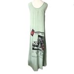 Citron 100% Silk Sleeveless Maxi Dress Space Travel Graphic Print Green Sz Med Photo 2
