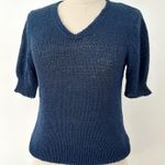 Vintage Casual Corner Blue Knit V Neck Short Sleeve Top Pullover XS/S Photo 0