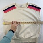 Evereve  L Large Mira Stripe Sweatshirt Tank Terry Crew Neck Relaxed Bone Cream Photo 7