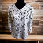 Chico's Womens Top Sz 2 L 12 Black White Eco Weave Paige Knit Animal Print Photo 1