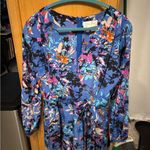 Yumi Kim  Blue Floral Silk "Liz" Romper 3/4 Sleeve Silk With Pockets size medium Photo 2