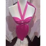 Revolve  MORE TO COME Hot Pink Ring Front Cutout Halter Mini Dress XS Photo 3