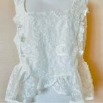 Arula White Floral Peplum Rosette Textured Sleeveless Smocked Cropped Blouse. Size 1X Photo 1