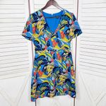 J. Crew Tropical Print Faux Wrap V Neck A Line Dress Blue Multi Size 8 Photo 7