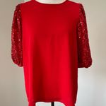Vine & Love  new with tags red blouse with sequin sleeves size M  holiday Photo 9