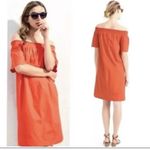 J.Crew  Women Off The Shoulder Orange Cotton Babydoll Smocked Dress Size 2 Photo 2