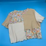 Romwe  Spring Floral Ruffle Block Pattern Tan Creme Tee Women's Size L Summer Photo 1