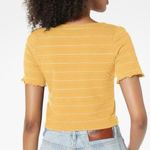 Roxy  Uncomplicated Mind Button Front Stripe Tee Ochre Beachy Yarn, Small, NWT Photo 1