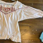 Free People Embellished Blouse Boho Top Distressed Oversized Cream Flowy S Layer Photo 6