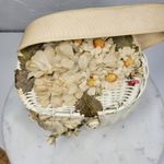 VTG Handmade Floral Wicker Nantucket Basket Purse White Ribbon Handle Photo 3