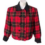 Vintage Howard Wolf Dallas Tarten Plaid Boucle Double Breasted Crop Jacket, Sz 8 Red Photo 5