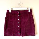 Brandy Melville  | Burgundy Retro Corduroy Snap Front Mini Skirt Sz S Photo 0