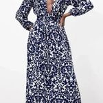 ZARA  Emilie Vicose Printed Damask Belted Midi Maxi Dress Blue Cream Medium M Photo 1