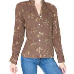 Lemon Grass Studio Vintage Y2K Brown Floral Embroidered Button Down Shirt Photo 0