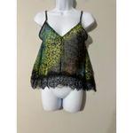 LILI SIDONIA Molly Bracken Leopard Print Sheer Lace Trim Camisole Top SIZE XS Green Photo 1